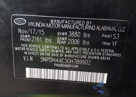 2016 Hyundai Elantra Se from USA, damaged, VIN 5NPDH4AE3GH789902